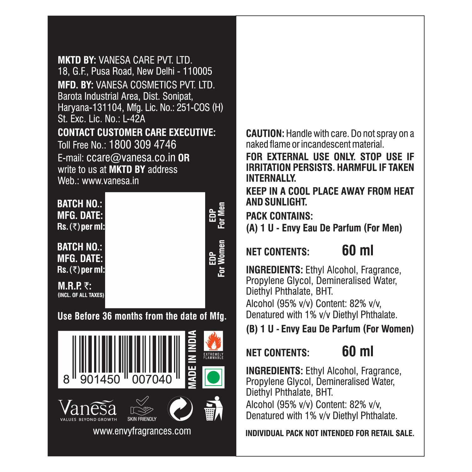 ENVY Black & White natural Spray Perfume for Men & Women EDP -120ml - Image 4