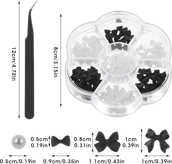 3D Nail Art Charms Ornaments Decoration Bow Sticker Pearl Nails Accessories Sticker Black White Nail Art Ornaments for Women Girls Nail Studio - Image 2