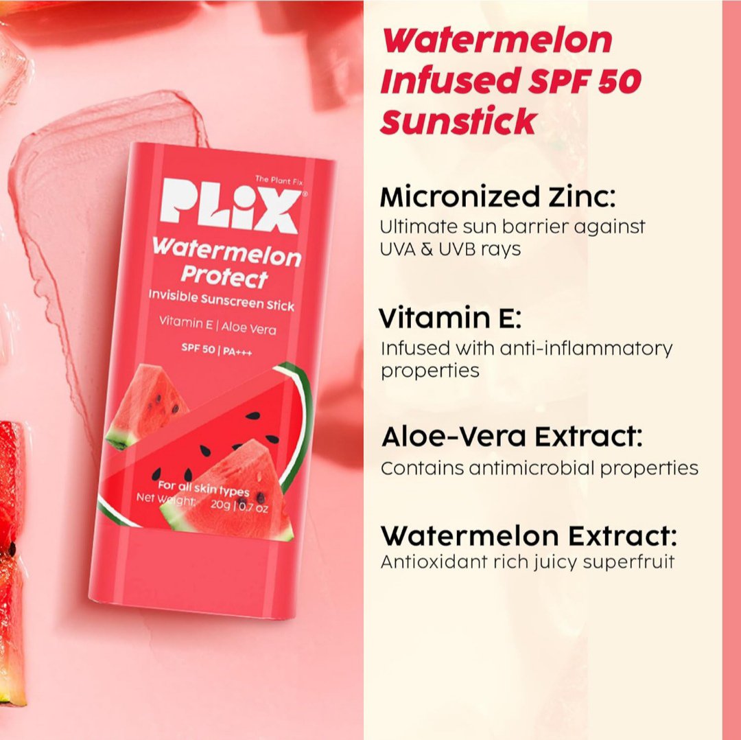 PLIX - THE PLANT FIX Watermelon Invisible Sunscreen Stick With Spf 50 Pa +++ - Image 3
