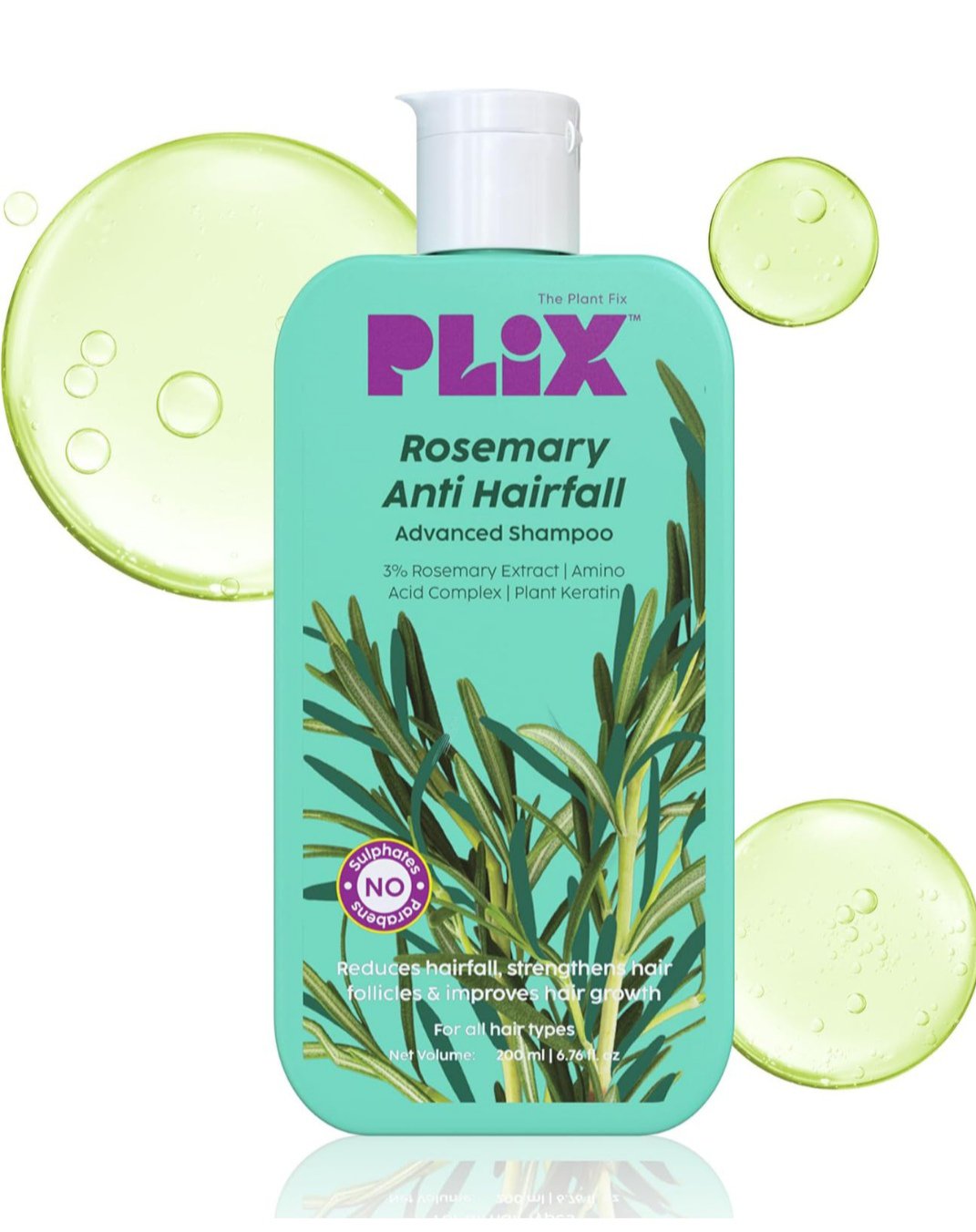 PLIX - THE PLANT FIX Rosemary Advanced Anti HairFall Shampoo for Decreases Hair Fall & Breakage - 200 ml | All Hair Types | Men & Women | Sulphate & Paraben Free